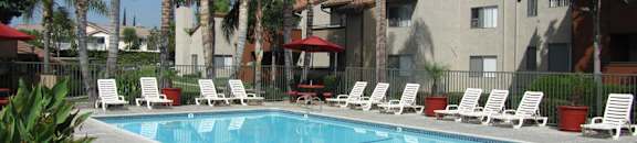 Sparkling pool and spa at The Oaks Apartments, Upland, 91786