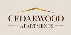 The image is a logo for Cedarwood Apartments.