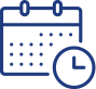A blue icon of a calendar with a clock.