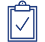 A blue clipboard with a checkmark on the paper.