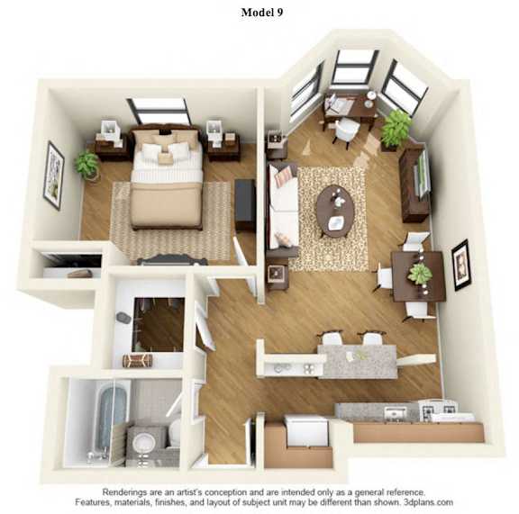 The Clark - 1 Bedroom Deluxe - Model 9 at 14 West Elm Apartments, Chicago,Illinois