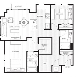 Lux Apartments_Bellevue WA_Floor Plan_Two Bedroom Two and a Half Bathroom With Den A Lux Apartments_Bellevue WA_Floor Plan_Two Bedroom Two and a Half Bathroom With Den A