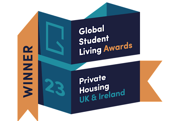 a graphic of three boxes of awards for global student living awards