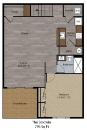 1 Bed Floorplan at Dooley's Orchard, Lewis Center, OH, 43035