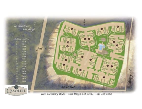 a map of the site with descriptions of the development and amenities