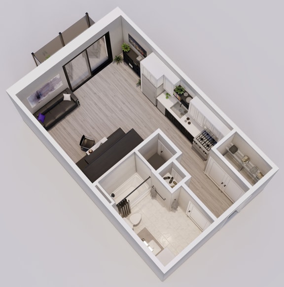 Bloomerang studio apartment 3D floor plan