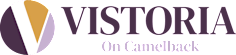 A logo with the word "VISTORIA" and the phrase "On Mountain View" below it.