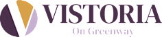 A logo with the word "VISTORIA" and the phrase "On Mountain View" below it.