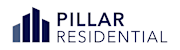 The image is a logo for Pillar Residential, featuring a stylized building graphic to the left of the text.