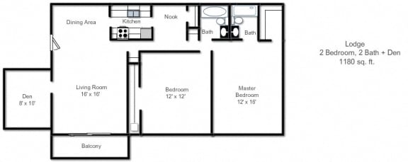 Lodge 2BR Den at The Lodge Apartments, Indiana