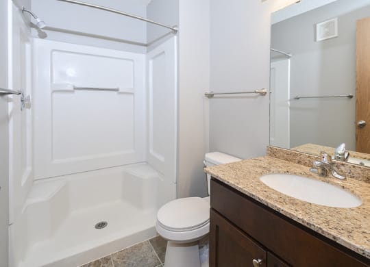 Renovated Bathroom with Walk-In Shower and Tile Style Flooring