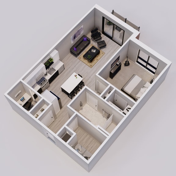 Floor Plan  Lincoln Style B - 1 bed, 1 bath - 3D floor plan