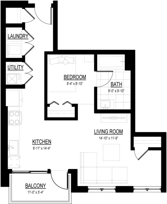 Floor Plan  Alcove D Floor Plan at Courthouse Square Apartments, Illinois, 60187