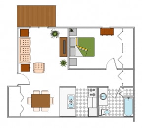 One Bedroom floor planat McClellan Estates III Apartments , Marshall, Michigan