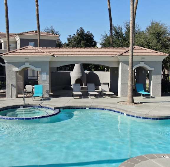 Shimmering pool view at The Groves, Mesa, 85212