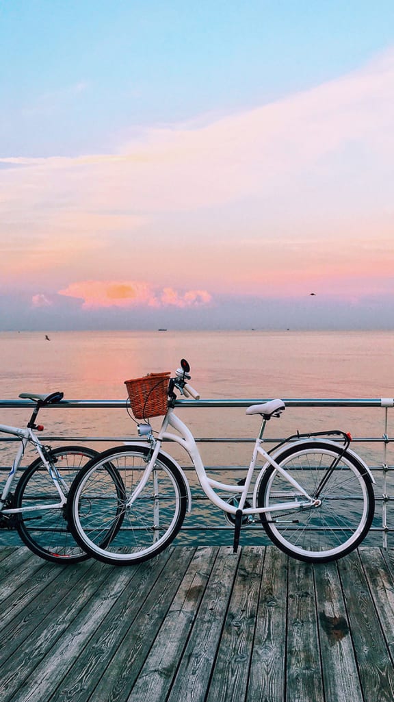 Lifestyle photo of bikes on the pier
