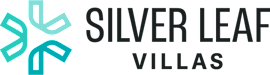 A logo with the text "Silver Leaf Villas" in front of a green background.