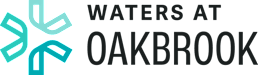 A graphic with the text "Waters at Oakbrook" in white on a green background.