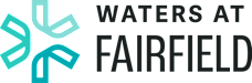 A graphic with the text "Waters at Fairfield" in black on a green background.