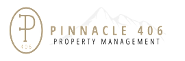 The image features a logo with the letters "P" and "406" inside a circle, and the words "PINNACLE PROPERTY MANAGEMENT" written next to a mountain graphic.