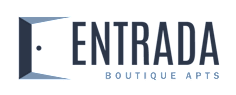 A logo with the text "ENTRADA BOUTIQUE APTS" in white on a black background.