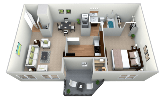 3D One Bedroom  1 Bathroom Dollhouse at Westwinds Apartments, Annapolis, Maryland