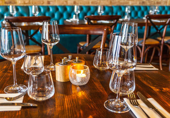 Restaurant dining table at THE ANGELINO, Sacramento California