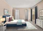Thumbnail 7 of 19 - Generously proportioned one-bedroom space with carpet flooring and a strategically placed window at the head of the bed, offering a well-lit and comfortable living area.