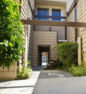 a view of the entrance to an apartment building