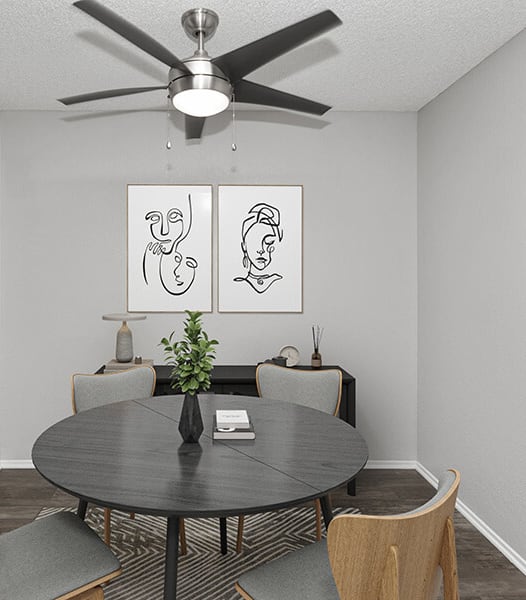apartments with a dining room with a table and chairs