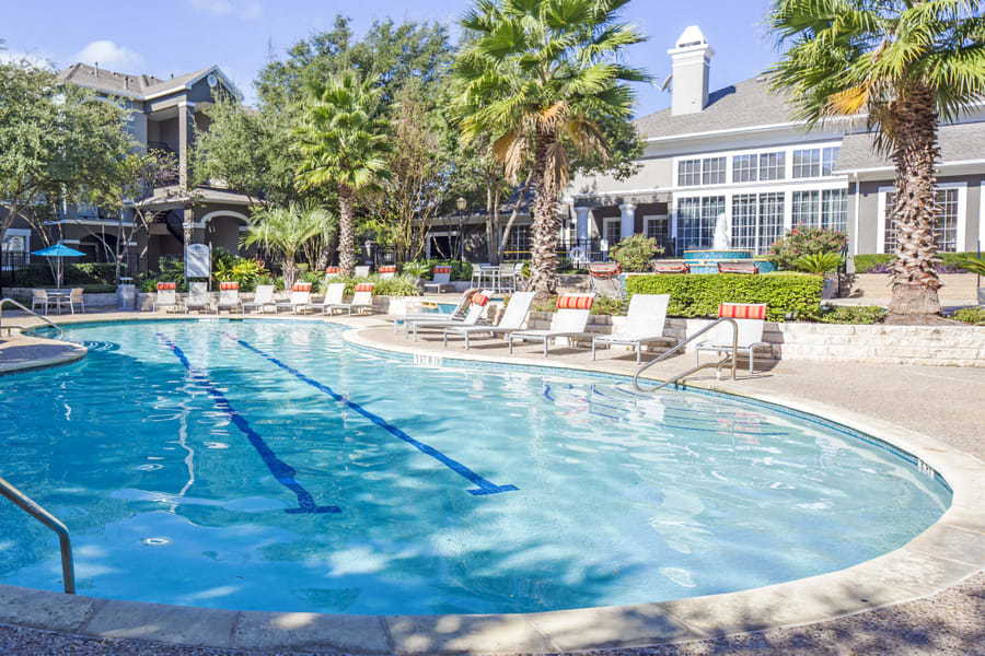 Nolina Flats pool lap lane with poolside seating - Austin, TX