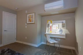 Apartments for Rent in Campbell, CA- Parc at Pruneyard- Mounted Study Desk with White Chair and Wood-Style Floors