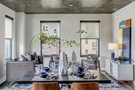 Open living and dining view at Aertson Midtown, Nashville, TN, 37203