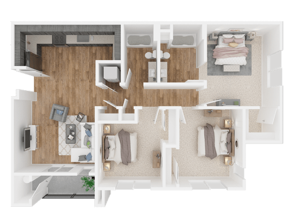Floor Plan  Three bedrooms Two bathrooms 3D floor plan at SKY MOUNTAIN BY VINTAGE, Reno, Nevada