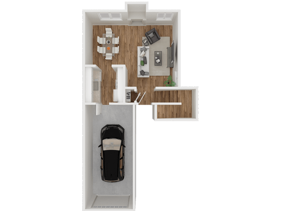 Bottom floor garage and living area