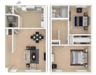 Brookville Townhomes 2 Bedroom with Attic