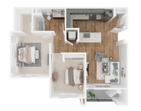 Floor Plan  Two bedroom One bathroom 3D floor plan B at Sky Mountain by Vintage, Reno, 89523
