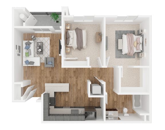 Floor Plan  Two bedroom One bathroom 3D floor plan