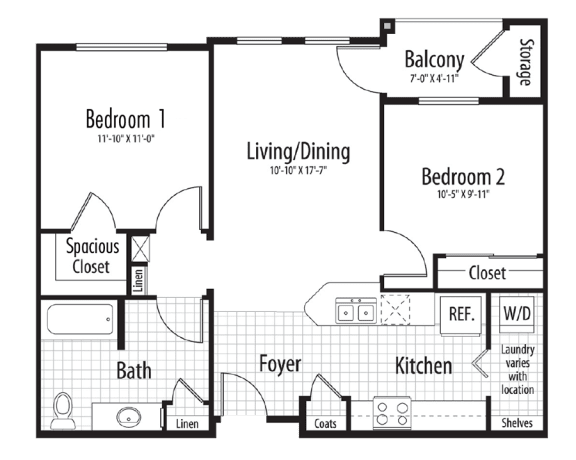 Floor Plan  Two bedroom floor plan at SEASONS AT LAGUNA RIDGE, Elk Grove