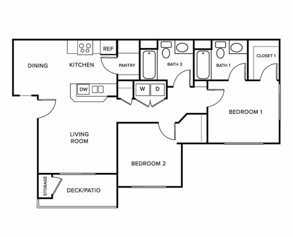 Floor Plan  Two bedroom 2 bath floor plan at RIDGEVIEW BY VINTAGE, Reno
