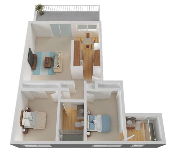 2 Bedroom 2 Bathroom Floor Plan with 1050 Sq. Ft. at Valley West, California, 95122