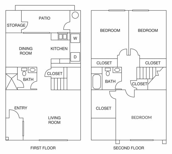 Floor Plan  Three bedroom floor plan at COURTYARDS @ PENN VALLEY, California