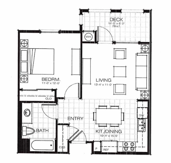 Floor Plan  One bedroom floor plan l Mirandela Apartments in Rancho Palos Verdes