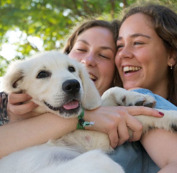 Girls-with-puppy at Highlands Woods