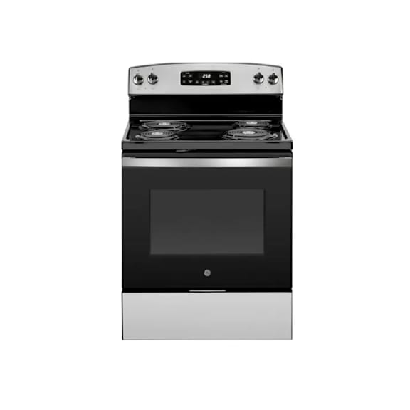 A modern black and silver oven with a digital control panel.