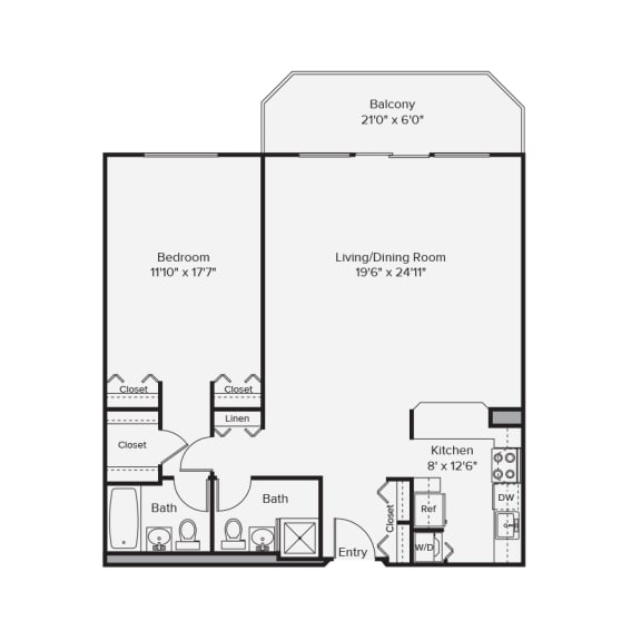 Floor Plan  1 bed 1 bath C at 10 West Apartments, Long Beach, NY