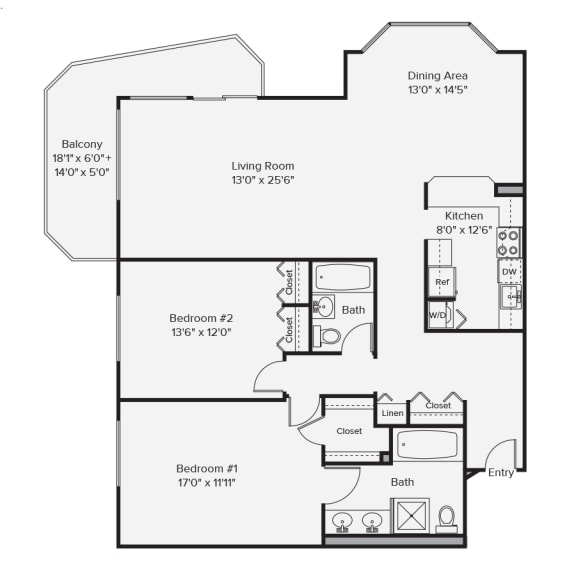 2 bed 2 bath B at 10 West Apartments, New York