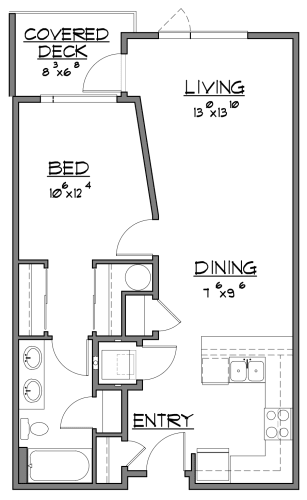 Floor Plan  1 Bed / 1 Bath 756 SF at Bridgeview 125, University Place