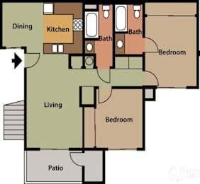 Floor plan 2 plus 1 at The Oaks Apartments, Upland, 91786