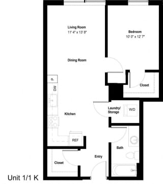 The Danforth Apartments 1x1K Floor Plan